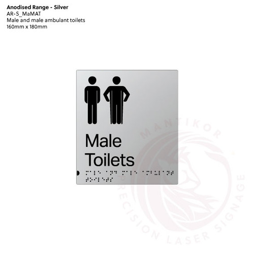 Satin Silver Anodised Aluminium Braille Signs - Male and Male Ambulant Toilets