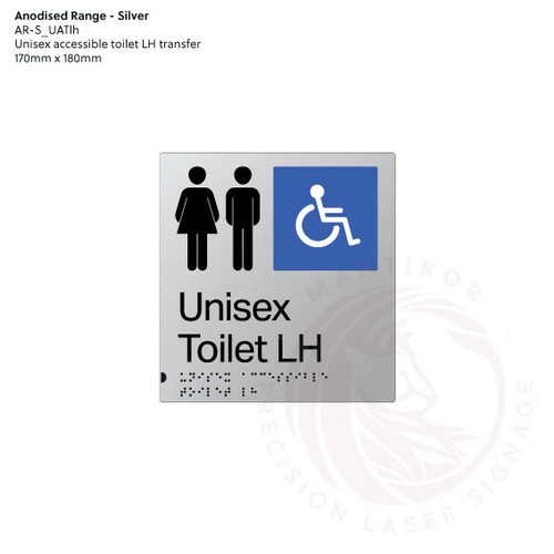 Satin Silver Anodised Aluminium Braille Signs - Unisex Toilet LH