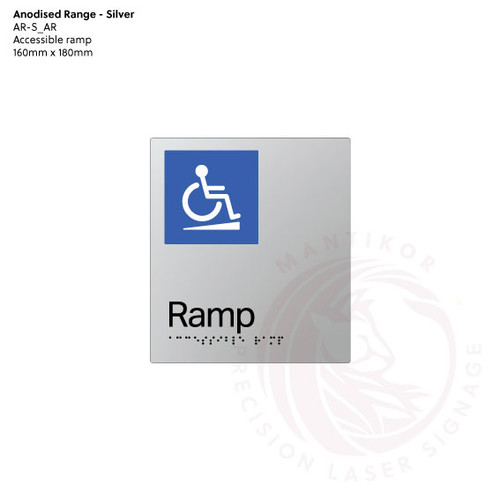 Satin Silver Anodised Aluminium Braille Signs - Accessible Ramp