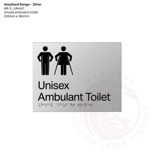 Satin Silver Anodised Aluminium Braille Signs - Unisex Ambulant Toilet