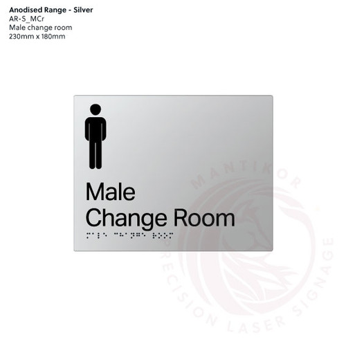 Satin Silver Anodised Aluminium Braille Signs - Male Change Room