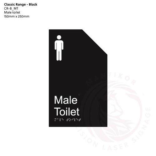 Classic Range - Matte Black Acrylic Braille Signs - Male Toilet