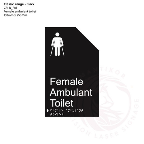 Classic Range - Matte Black Acrylic Braille Signs - Female Ambulant Toilet