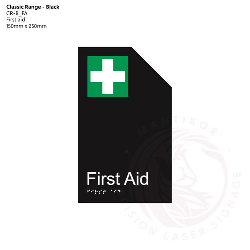 Classic Range - Matte Black Acrylic Braille Signs - First Aid