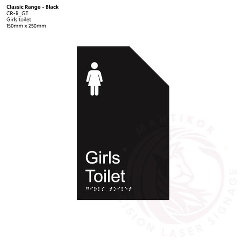 Classic Range - Matte Black Acrylic Braille Signs - Girls Toilet