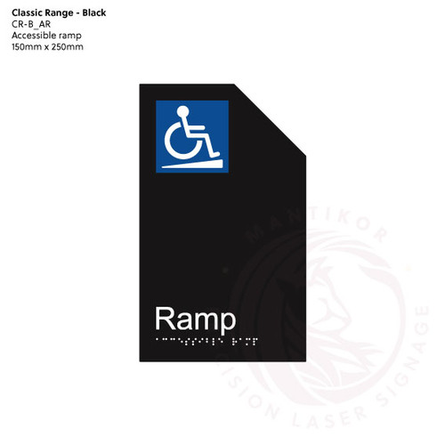 Classic Range - Matte Black Acrylic Braille Signs - Accessible Ramp