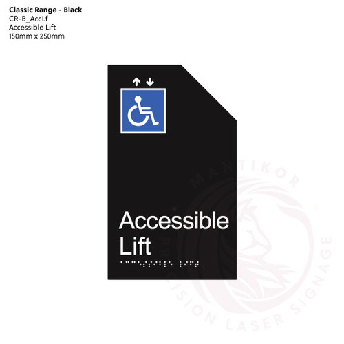 Classic Range - Matte Black Acrylic Braille Signs - Accessible Lift