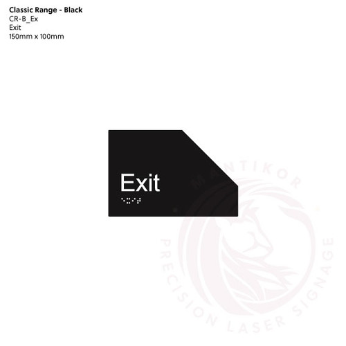 Classic Range - Matte Black Acrylic Braille Signs - Exit