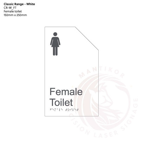 Classic Range - Matte White Acrylic Braille Signs - Female Toilet