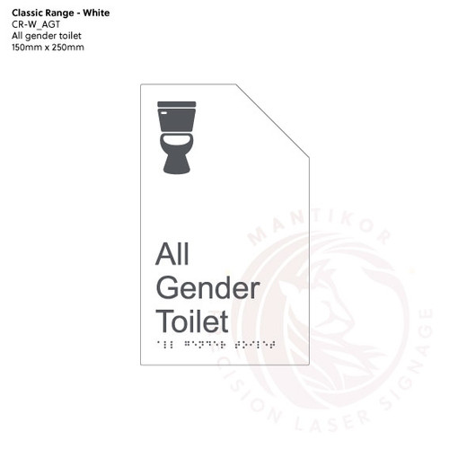 Classic Range - Matte White Acrylic Braille Signs - All Gender Toilet