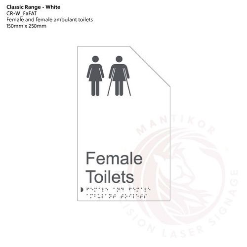 Classic Range - Matte White Acrylic Braille Signs - Female and Female Ambulant Toilet