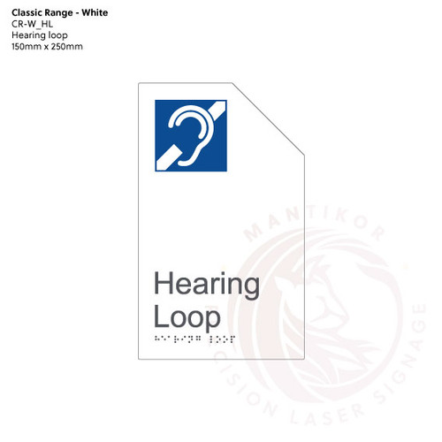 Classic Range - Matte White Acrylic Braille Signs - Hearing Loop