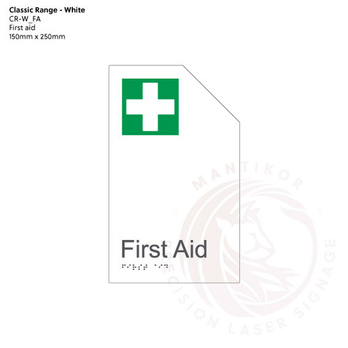 Classic Range - Matte White Acrylic Braille Signs - First Aid