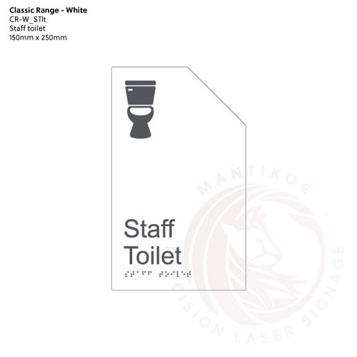 Classic Range - Matte White Acrylic Braille Signs - Staff Toilet