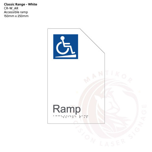 Classic Range - Matte White Acrylic Braille Signs - Accessible Ramp