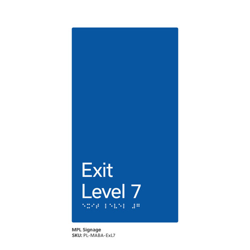 Pillar Range - Matte Accessible Blue Acrylic Braille Signs - Exit Level 7