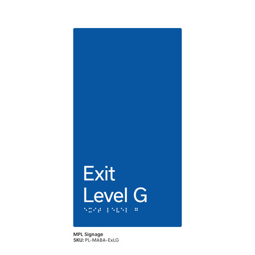 Pillar Range - Matte Accessible Blue Acrylic Braille Signs - Exit Level G