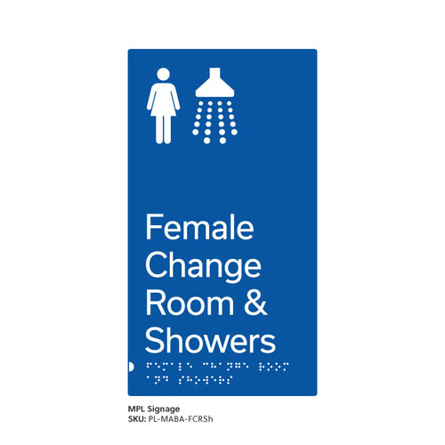 Pillar Range - Matte Accessible Blue Acrylic Braille Signs - Female Change Room and Showers Pillar Range - Matte Accessible Blue Acrylic Braille Signs - Female Change Room and Showers
