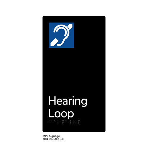 Pillar Range - Matte Black Acrylic Braille Signs - Hearing Loop