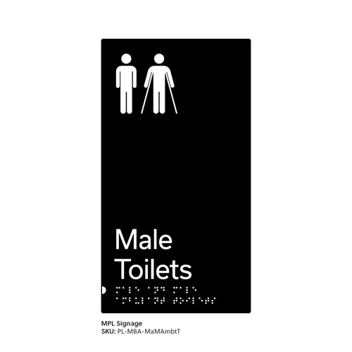 Pillar Range - Matte Black Acrylic Braille Signs - Male and Male Ambulant Toilet Pillar Range - Matte Black Acrylic Braille Signs - Male and Male Ambulant Toilet