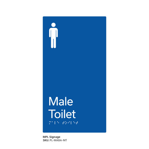 Pillar Range - Matte Accessible Blue Acrylic Braille Signs - Male Toilet