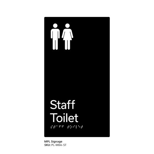 Pillar Range - Matte Black Acrylic Braille Signs - Staff Toilet
