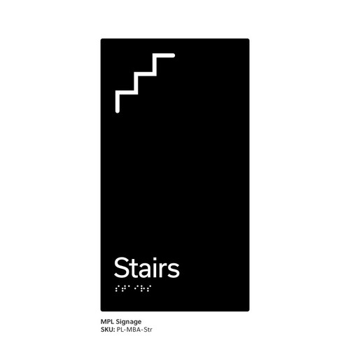 Pillar Range - Matte Black Acrylic Braille Signs - Stairs