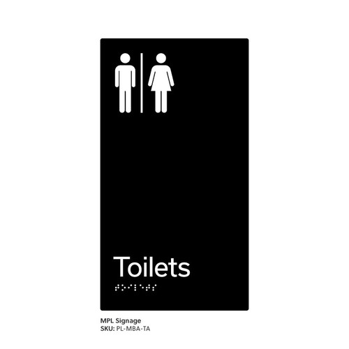 Pillar Range - Matte Black Acrylic Braille Signs - Toilets (Airlock)