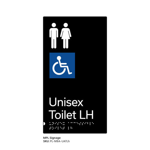 Pillar Range - Matte Black Acrylic Braille Signs - Unisex Accessible Toilet LH