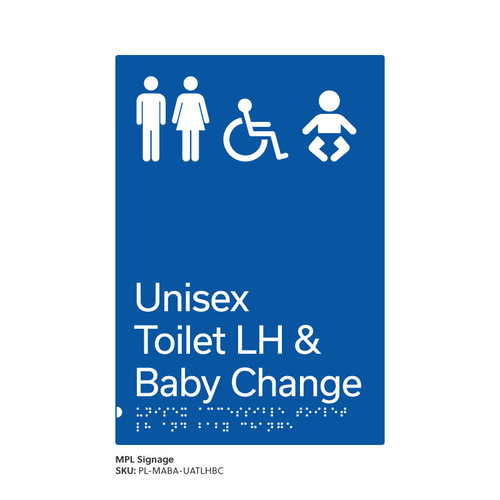 Pillar Range - Matte Accessible Blue Acrylic Braille Signs - Unisex Accessible Toilet LH and Baby Change