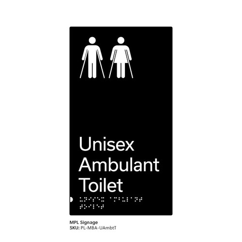 Pillar Range - Matte Black Acrylic Braille Signs - Unisex Ambulant Toilet