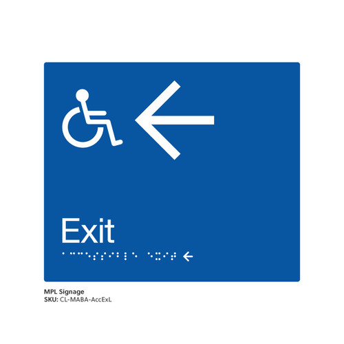 Class Range - Matte Accessible Blue Acrylic Braille Signs - Accessible Exit Left