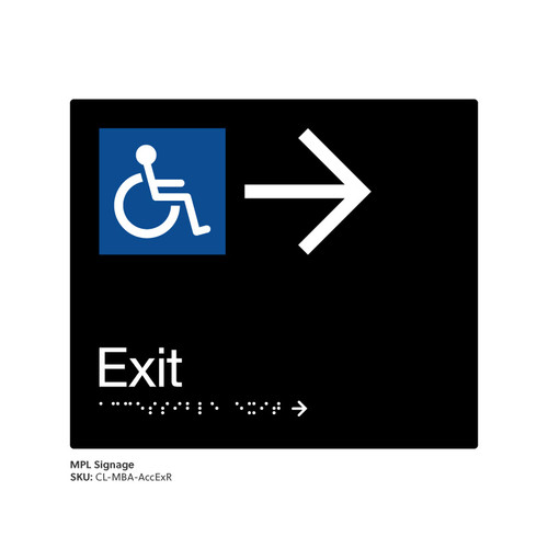 Class Range - Matte Black Acrylic Braille Signs - Accessible Exit Right