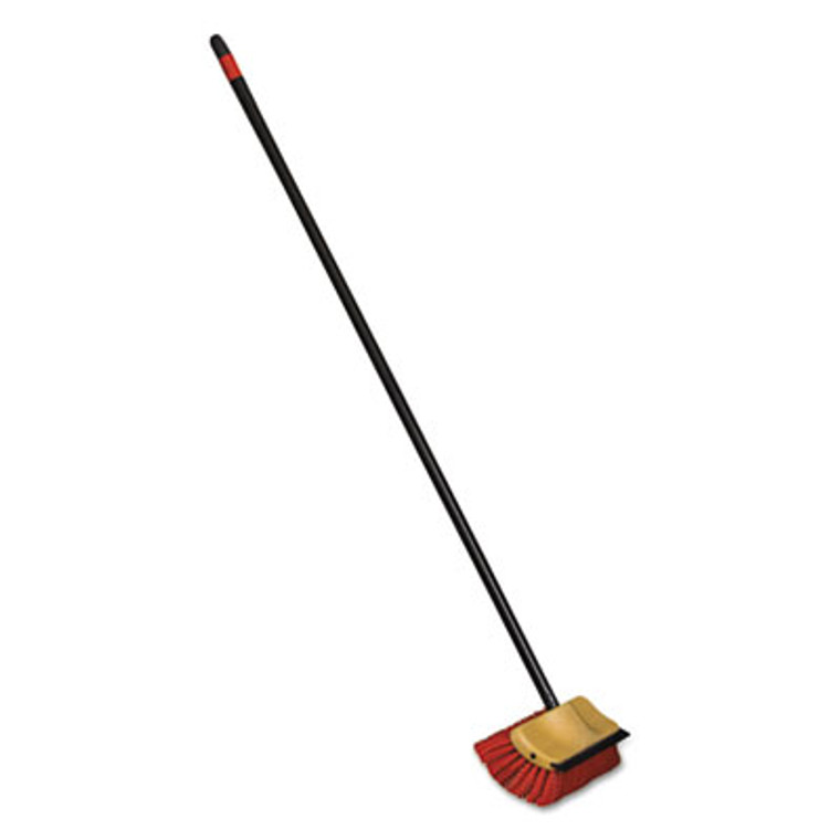Bi-Level Floor Scrub Brush, Polypro Bristles, 10" Block, 54"handle, Beige/black