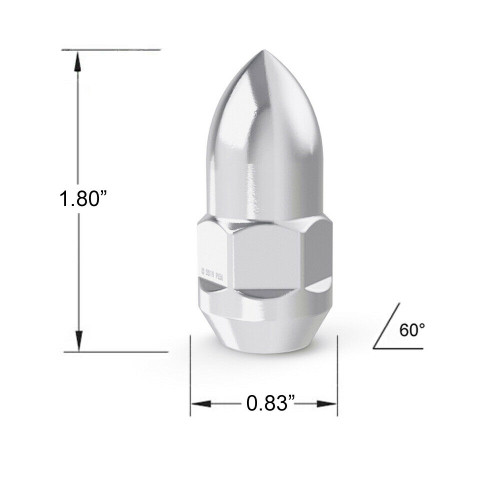 20 Bullet Bulge Lug Nuts 7/16"-20 Acorn Cone Seat Hex 3/4"(19mm) Chrome Closed End 1.8"X0.83" USA Made