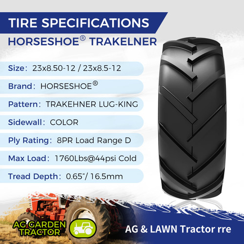 1 Tires of HORSESHOE TRAKEHNER 23x8.50-12 23x8.5x12 8Ply Heavy Duty Lug-King & Tractor Tires 2385012 T148