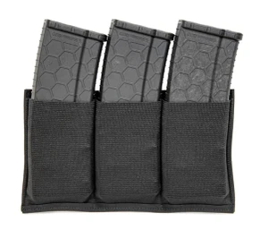 front side of black triple mag pouch with elastic holders molle mount