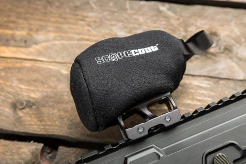 scopecoat helographic optic cover covering a trijicon mro mounted on rifle rail