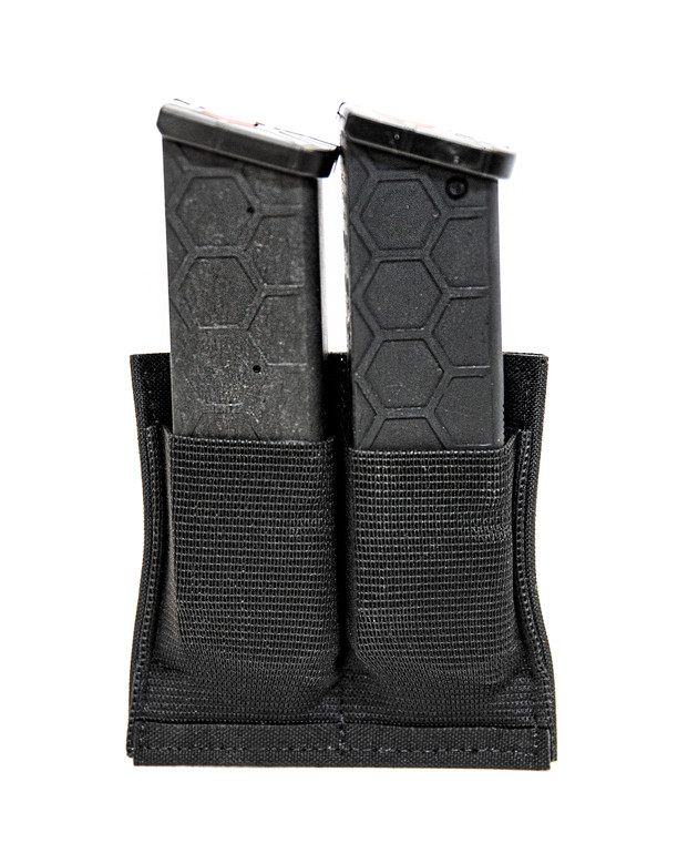 Sentry low profile double mag pouch MOLLE front view with 9mm mags loaded.