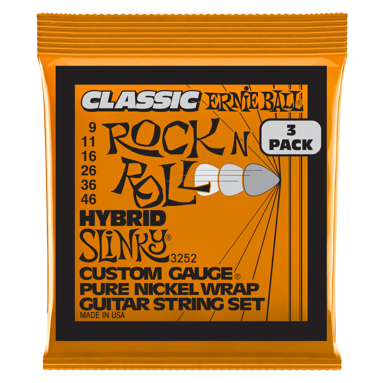 Ernie Ball Classic Hybrid Slinky Strings 9-46 3-Pack - the f-hole