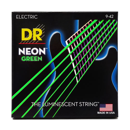 DR Strings Hi-Def Neon Green K3 Coated Electric Strings 9-42 front