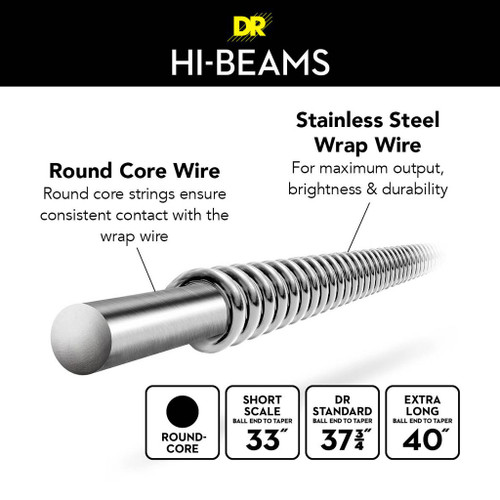 DR Strings Hi-Beam Bright Stainless Electric Bass Strings 45-105