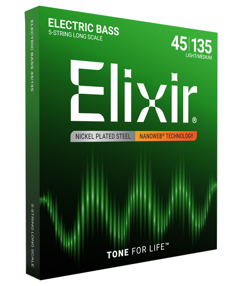 Elixir Nanoweb Coated Nickel 5-String Bass Strings 45-135