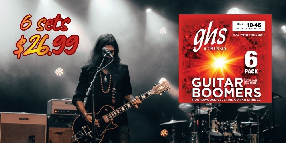 GHS Boomers SALE only $26.99 for a 6-pack of guitar strings gauges 10-46.