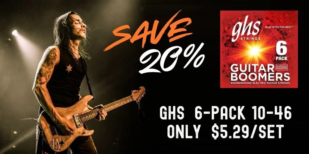 20% off GHS Boomers 10-46 Guitar Strings 6-pack