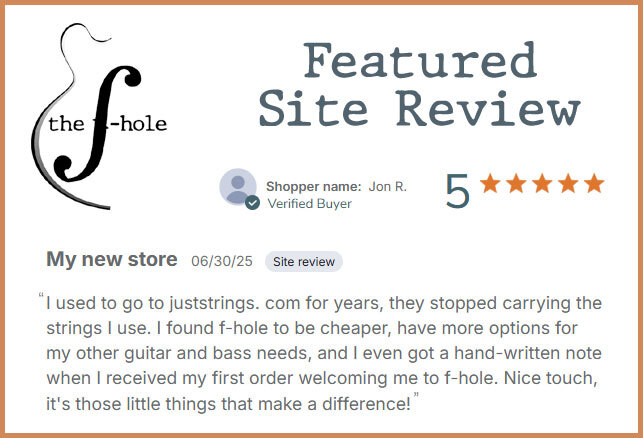Real 5-Star Reviews of thef-hole.com for guitar strings and accessories shipped fast!