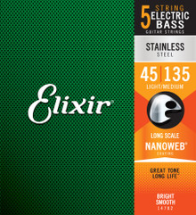 Elixir Nanoweb Coated Stainless 5-String Bass Strings 45-135
