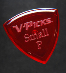 V-Picks Small Pointed Ruby Red single guitar pick 2.75 dark background