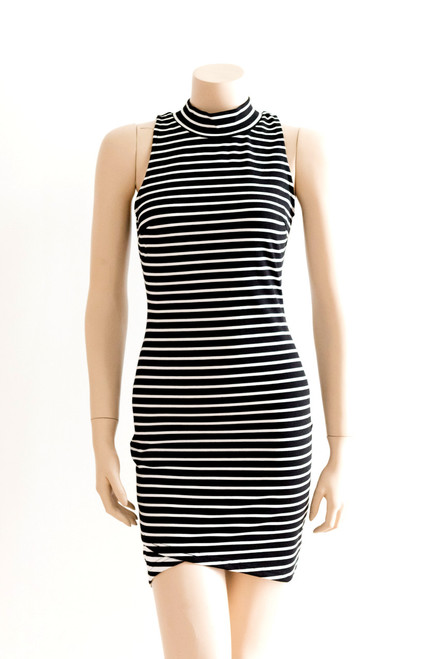 Black and White Striped Body Con Dress New - Size XS