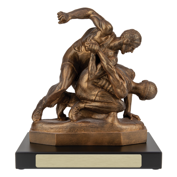 Male Wrestler desktop sculpture with blank gold plate